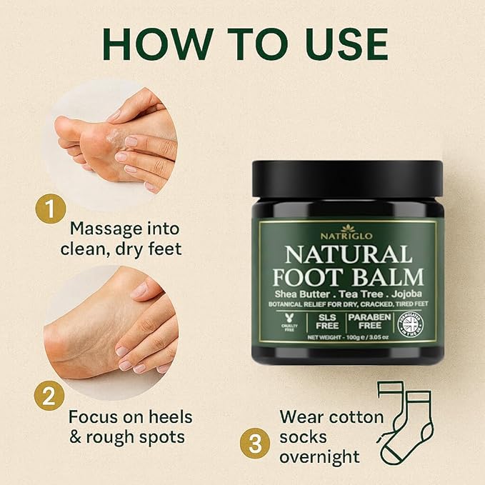 Organic Tea Tree Foot Cream for Dry Cracked Feet, Heels, Toes & Calluses - Athlete’s Foot, Odor, Itchy & Rough Skin- Heel Balm & Moisturizer for Soft, Smooth Feet & Lasting Comfort