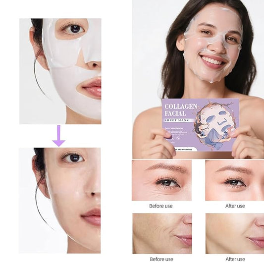 Bio-Collagen Overnight Face Mask,Glass Glow Hydrogel Face Masks, Collagen Face Mask, Korean Glass Skin Facial Sheet Masks, Wake up Glass-Like Skin