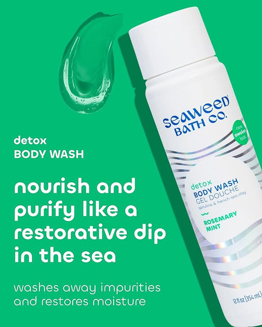 Seaweed Bath Co. Detox Body Wash - Rosemary Mint | Hydrating Foaming Cleanser with Refreshing Natural Ingredients | Vegan, Paraben and Sulfate Free Shower Gel for Women and Men | 12 oz (Pack of 2)