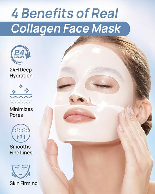 6 Pcs Bio-Collagen Face Mask, Overnight Hydrating Hydrogel Face Masks for All Skin Types - Fine Lines, Elasticity, Pore Minimizing, Firming, Glass Skin Korean Skin Care