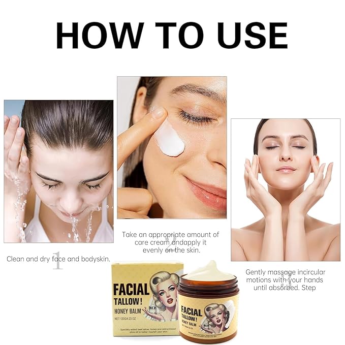 Beef Tallow for Skin,Tallow and Honey Balm,Tallow Face Moisturizer Beef Tallow for Face,Grass Fed Grass Finished Organic Faces Cream,Moisturizer,Body Lotion,Skin Care,Body Cream(1PC)