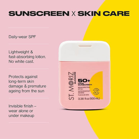 St Moriz Suncare SPF - Sunscreen - Broad Spectrum Protection Water Resistant Sunscreen Moisturizing Lotion + Vitamin E - Oxybenzone & Octinoxate Free - Vegan - Face, 50, Sun Protection Factor (SPF)