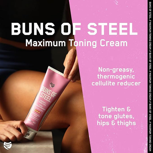 SteelFit Maximum Toning Cellulite Cream, Buns of Steel - Skin Firming & Tightening Body Lotion with Caffeine for Stretch Marks - Anti-Cellulite Remover Treatment for Booty, Thighs, Legs & Glutes