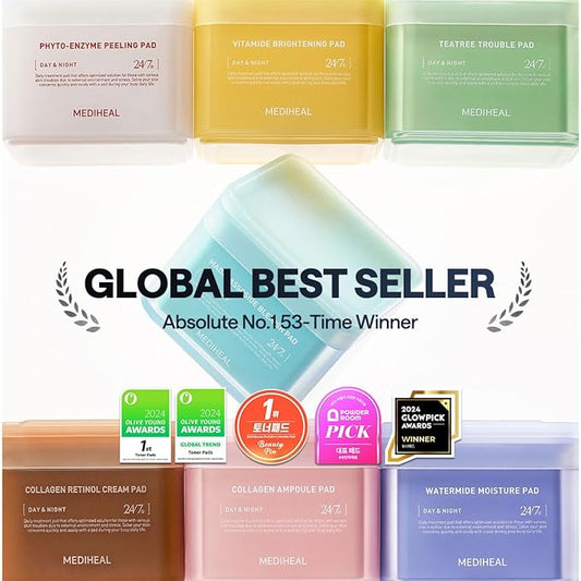 MEDIHEAL Madecassoside Toner Pads - with Centella Asiatica to Treat Blemishes and Improve Uneven Skin Tone - Vegan Gauze Fabric, 100 Pads