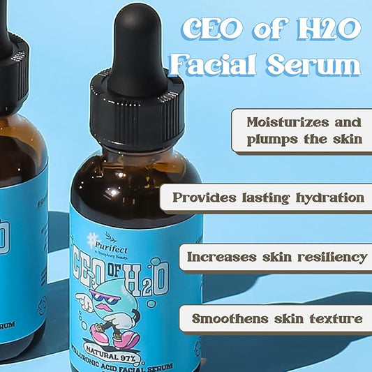 Hyaluronic Acid 100 Facial Skin Care Serum with Vitamin E - Plumping Hydrating Soothing Relieves Redness - Pairs Well with Vitamin C Serum & Moisturizer Made In USA 30ml/1fl oz (# CEO 0f H20)