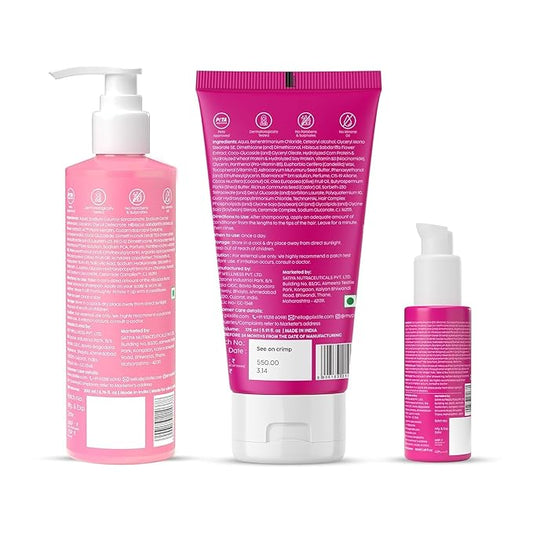 PLI.X - THE PLANT FIX Hibiscus Frizz Control Hair Serum 50ml + Bond Repair Shampoo 200ml + Conditioner 175ml | Protects & Smoothes Frizzy Hair| 3x Strength with Fiberhance