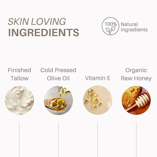 100% Grass-Fed Whipped Tallow Cream (Unscented) - Halal-Certified Beef Tallow with Organic Raw Honey & Cold-Pressed Olive Oil - Natural Face & Body Moisturizer for Dry, Sensitive Skin, 4 oz