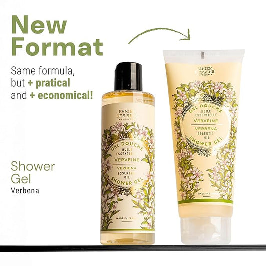 Panier des Sens – Verbena Shower Gel - Foaming Body Wash Women & Men - Moisturizing Body Soap with Shea Oil - 96% Natural Ingredients Body Care - Vegan Liquid Body Wash (8.45 Fl oz)
