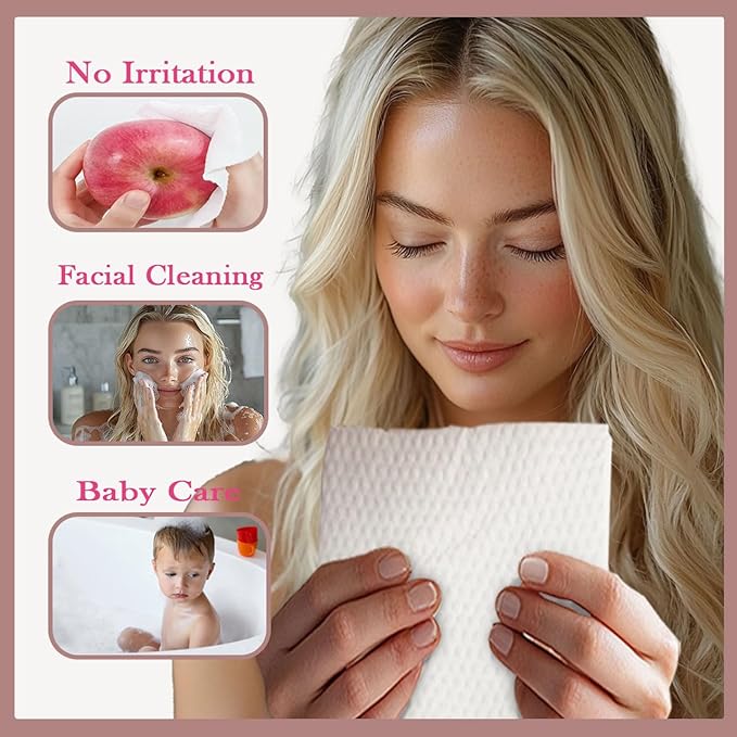 Disposable Face Towel 7.87"×7.87", Cotton Face Towels Disposable, Lint-Free Makeup Remover Dry Wipes, Clean Facial Towels for Sensitive Skin, Extra Thick Facial Towelettes, 60 Count, 1 Pack