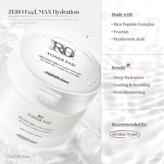 R0 Rice Toner Pads |Seamless Cellulose Gel | Zero Irritation Hydration | Rice-Peptide Complex for Soothing,Nourishing | Vegan & Biodegradable | Korean Skincare | 80 Pads