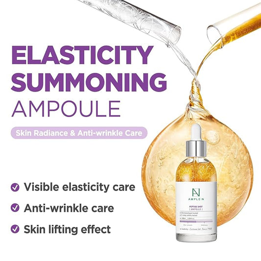 AMPLE:N Peptide Shot Ampoule - Anti-Aging Face Ampoule with Peptide Threads to Minimize Wrinkles and Improve Firmness - Peptide Serum to Lift Sagging Skin - Visibly Plump, 3.38 fl. oz.