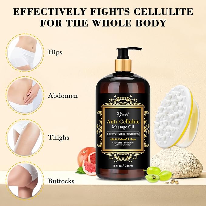 Anti Cellulite Massage Oil with Massager, Collagen and Stem Cell Skin Tightening Oil Natural Cellulite Remover Therapy Oil for Cellulite & Stretch Mark(Anti Cellulite Massage Oil Kit)