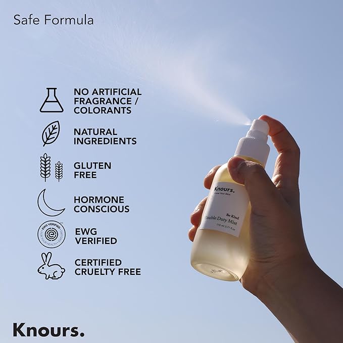 Knours Korean Cycle-Conscious 3 M's Hydrating Jojoba Oil + Aloe Vera H2O | Knours Be Kind Face Mist Spray | Vegan Squalane | Dry, Sensitive Skin | for Redness | EWG Verified |110ml/3.72oz