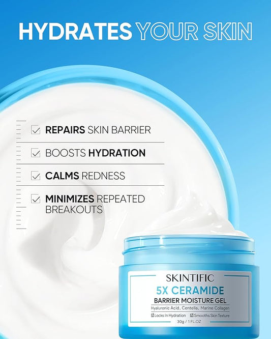 5X Ceramides Moisture Barrier Cream, Hydrating Skin Barrier Repair Face Moisturizer for All Skin Types with Hyaluronic Acid & Centella, Daily Moisturizer, Non-Comedogenic