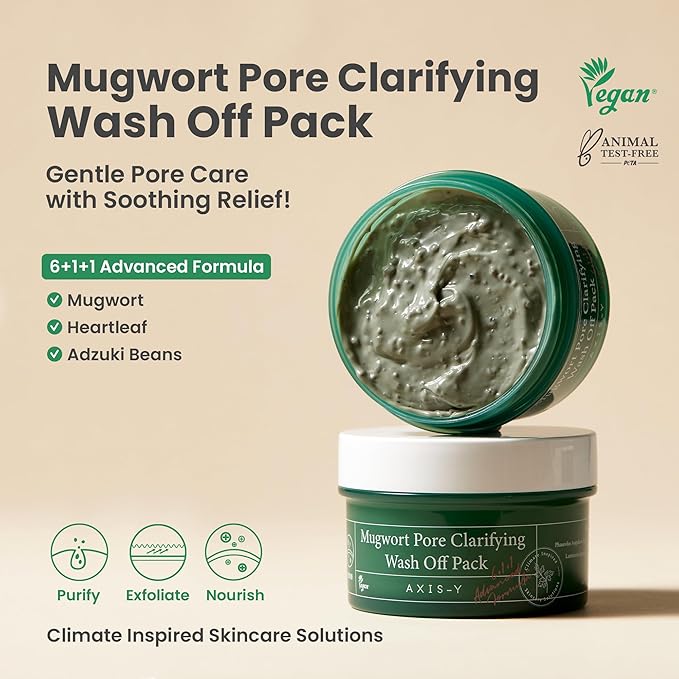 AXIS-Y Mugwort Pore Clarifying Wash Off Pack - Face Exfoliator Targets Clogged Pores, Whitehead & Blackhead Remover - Vegan Korean Skin Care Glass Skin Clay Mask - 3.38 fl. oz.