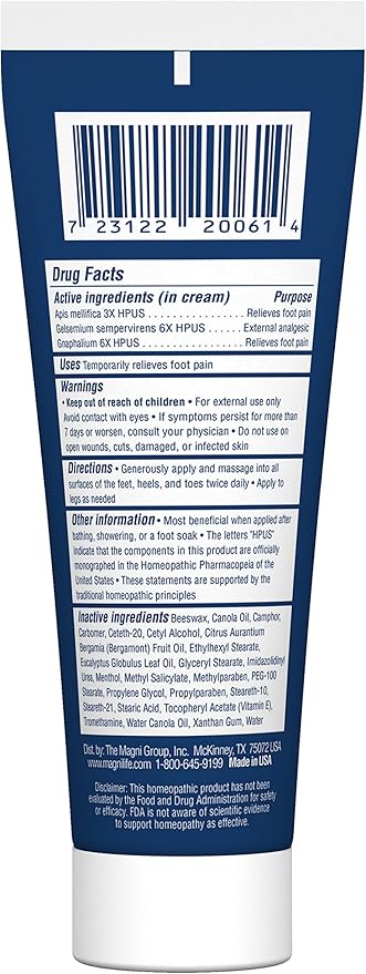 MagniLife Pain Relieving Foot Cream Soothing Relief for Soreness, Pain, Burning, Tingling, Itching or Sensitivity in Feet & Legs - All-Natural Moisturizing Topical - Petroleum-Free - 8oz Tube