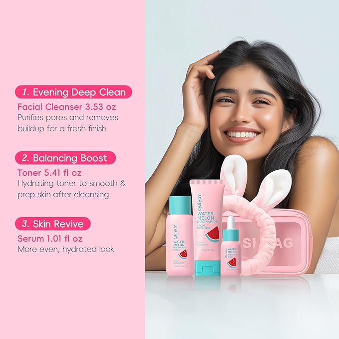 Watermelon Skin Care Set, Beauty Skincare Gift Sets, Fruit Facial Skincare Products, Routine Skin Care for Teens 10-12, Nourishing, Hydration, Glow Up, Trendy Stuff for Girls with 3PCS