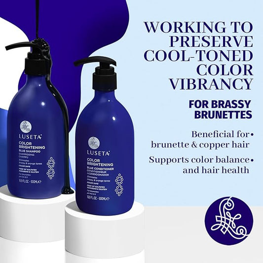 Luseta Blue Shampoo for Brassy Hair and Brunettes, Level Up Tones Down Orange & Copper Hues, Blue Shampoo and Conditioner for Color Treated Hair, Targets Brassy and Refresh cool-toned colors 2x16.9oz