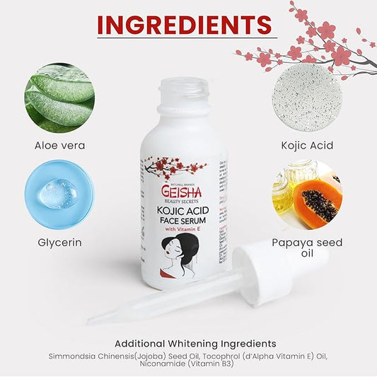 Geisha, Kojic Acid Serum, 1 Fl oz / 30ml, Helps to Reduce Dark Spots on Face, Body, Armpits, Elbows, Knees, Made in USA