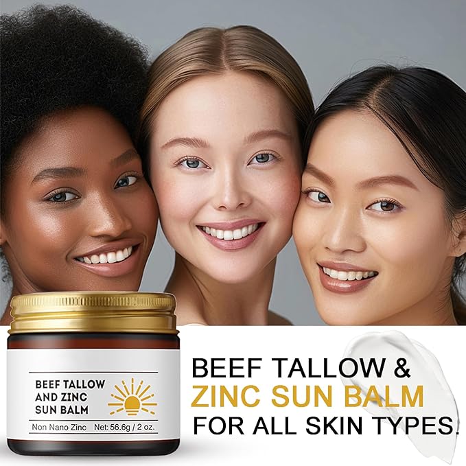 Beef Tallow and Zinc Sun Balm - Beef Tallow for Skin Instant Sun Protection, Beef Tallow Sunscreen for Face and Body Non Greasy Formula, Beef Tallow Moisturizer Daily Use for Deep Moisturizing 2 Oz