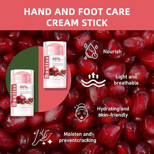 40% Urea Heel Balm Stick Intensive Cracked Foot Repair Miracle Foot Repair Cream for Calluses and Dry Feet Soothing Moisturizer Callus Remover 1.41 Oz (Pomegranate Flavour)