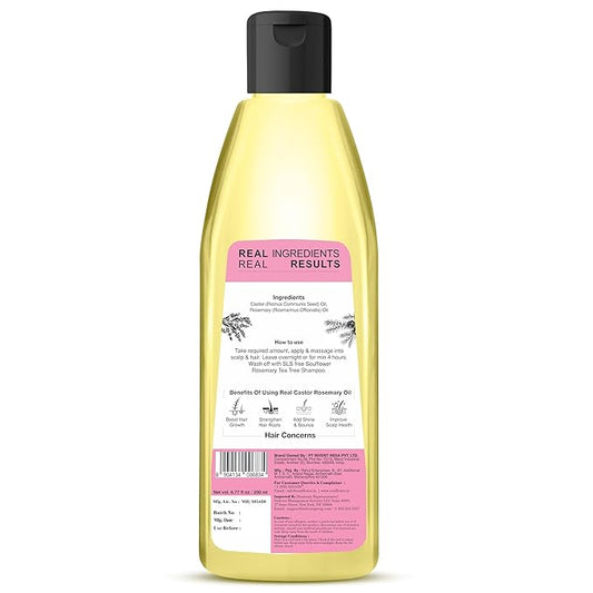 Soulflower Castor Rosemary Oil for Hair Growth, Hairfall Control, Strengthening Treatment, Volumizing For Dry, Damaged, Curly Hair, Enhance Thickness - 100% Pure, Organically Certified, 6.77 fl oz