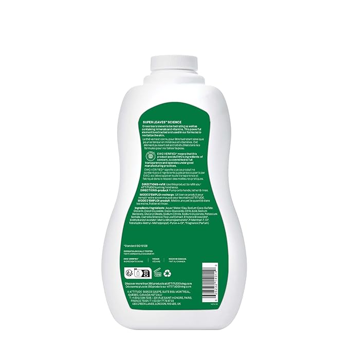 ATTITUDE Foaming Hand Soap, EWG Verified, Plant and Mineral-Based Ingredients, Vegan and Cruelty-free Personal Care Products, Green Apple & Basil, Bulk Refill, 35.2 Fl Oz