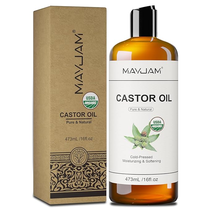 Organic Castor Oil 16 oz, 100% Pure Cold Pressed Castor Oils for Hair Growth, Eyebrows, Eyelash, USDA Certified Caster Carrier Oil for Body, Skin & Face Moisturizer
