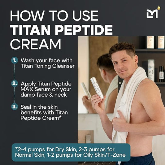 Titan Peptide Anti-Aging Mens Face Cream – Mens Face Moisturizer – For Men, Face Lotion – Men, Skin Care – Tighten, Firm, Revitalize – Peptides, Vitamin C & E, Squalane – All Skin – Unscented