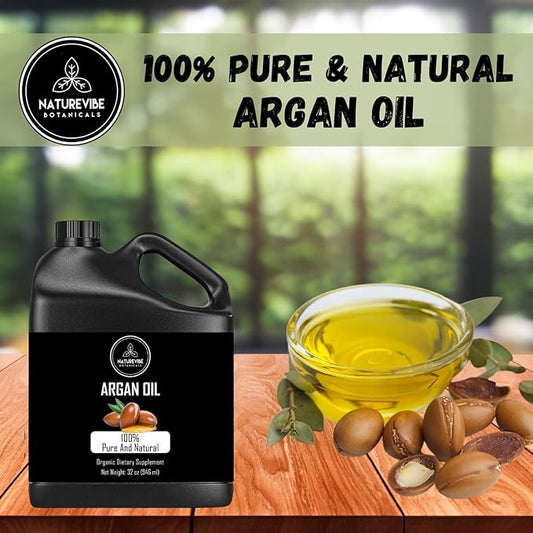 Naturevibe Botanicals Argan Oil 32 Fl oz – Cold Pressed, Unrefined, Pure Moroccan Argan Oil for Hair, Skin, Face & Massage – Natural Carrier Oil for DIY Beauty & Aromatherapy