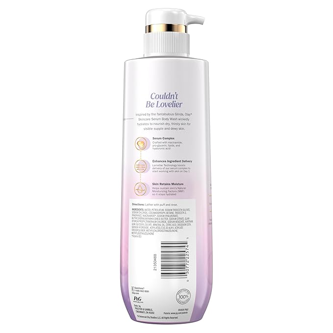 Olay Body Wash for Women, Couldn't Be Lovelier Glinda's Edition, Intensely Hydrating & Renewing, Pro-Hyaluronic Acid Serum with Vitamin B3, For All Skin Types, Raspberry & Bubbles Scent, 20 fl oz