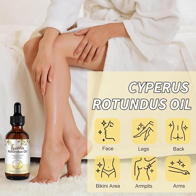Cyperus Rotundus Oil for Skin 2.02 fl.oz, Natural Cyperus Rotundus Oil for Hair Removal, Reducing Body Hair Growth, Moisturizing & Soothing the Skin, Shrink Pores, Suitable for All Skin Types