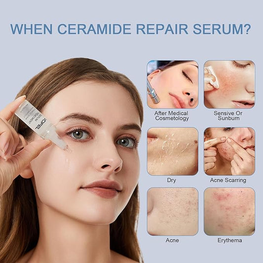 Ceramide Serum for Skin Barrier Repair, Hydrating Serum to Reduce Dryness and Wrinkles, 5% Ceramide Face Serum Ampoule Solution 2 Vials