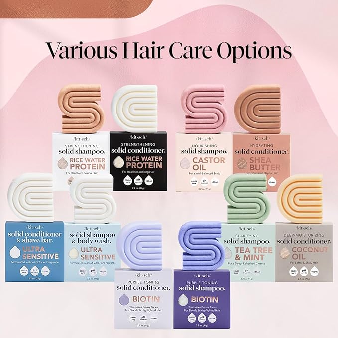 Kitsch Castor Oil Shampoo & Shea Butter Conditioner Bar – Shampoo and Conditioner Set - Hydrating & Moisturizing Bar Soap - Free of Paraben, Silicone, Sulfate - Made in USA - 2pc Set