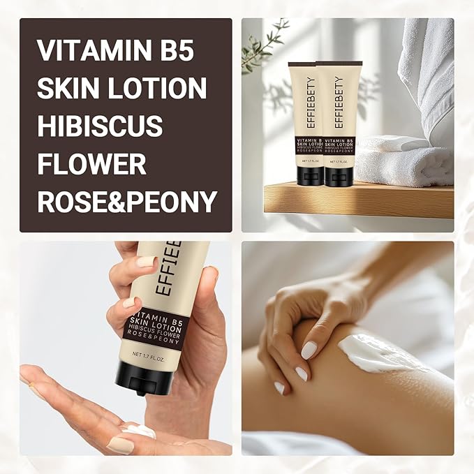 6 Pack Vitamin B5 Skin Lotion, Gentle Moisturizing Lotion Nourishes Dry Skin With Hibiscus Flower, Rose & Peony, Non-Comedogenic, Travel-Size (1.7 fl oz)