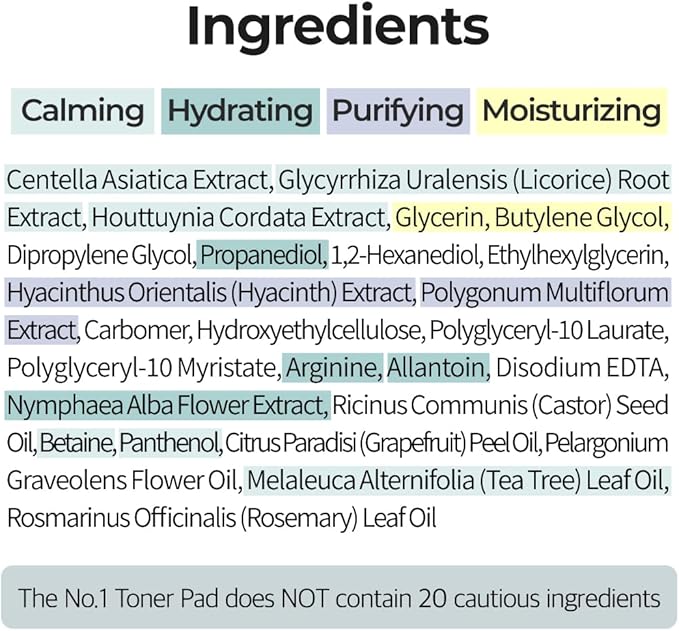 numbuzin No.1 Toner Pads | Centella Re-Leaf Green Toner Pad | Double-Sided | Centella Asiatica, Heartleaf, Licorice Root | Calming, Hydrating, Exfoliating | 70 Pads/6.42 fl. oz.