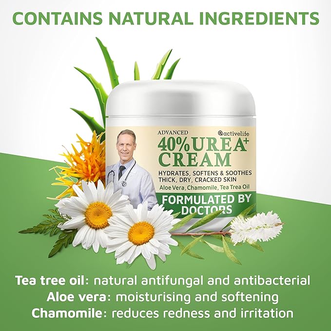 Urea Cream 40 Percent for Feet, Formulated by Doctors, Foot Cream for Dry Cracked Heels, Foot Callus Remover, Rehydrates Dry, Rough, Dead Skin on the Feet, Hands, and Elbows, Free Pumice