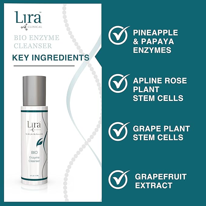 Lira Clinical BIO Enzyme Cleanser for Oily Skin Control - Papaya Enzyme Gel Face Wash - Hydrophilic Exfoliating Facial Cleanser - Deep Cleansing Skincare with Resurfacing and Hydrating Care - 6 Oz