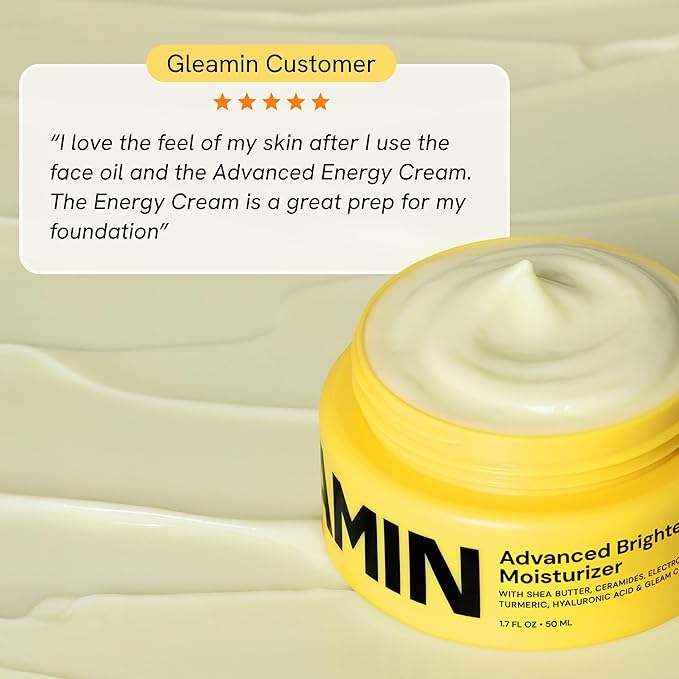 Gleamin Advanced Brightening Face Moisturizer - Face Cream for Women & Men with Vitamin C, Ceramides, Turmeric & Hyaluronic Acid - Faded Cream for Dark Spots, Uneven Skin Tone & Hydration - 1.7 fl oz