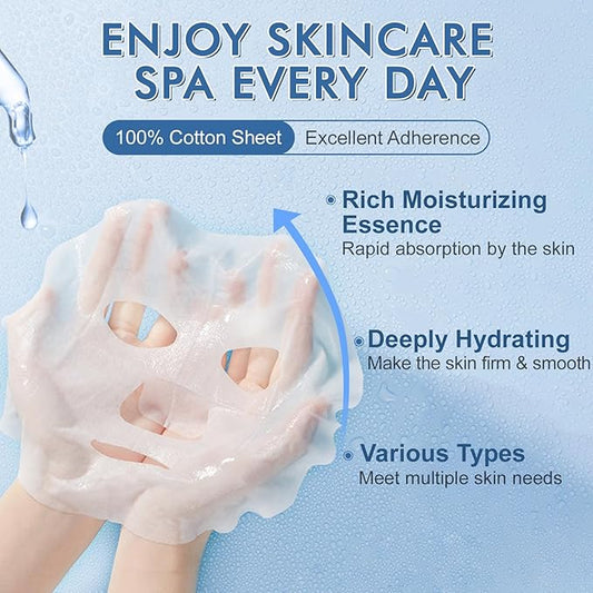 14 Pack Sheet Face Masks Skincare, Hydrating Face Masks Suitable for Dry Skin, Bulk Facial Mask Set for Women Skin Care, Face Mask Gifts Set for Face Spa