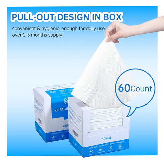 Single Use Face Towels, 10"×12", Ultra Soft and Thick, Disposable Makeup Remover Facial Towels, Dry & Wet Face Wipes for All Skin Types