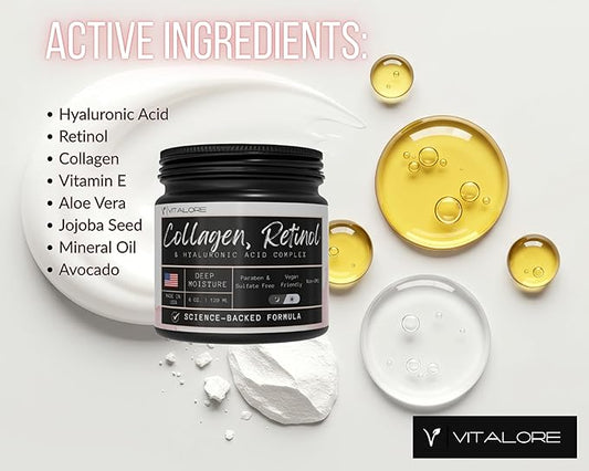 Collagen, Retinol Moisturizer & Wrinkle Cream with Hyaluronic Acid. Instant Face Lift Cream. Anti-Aging skincare for Neck & Décolleté. For Women and Men- Made in the USA for day & night use.