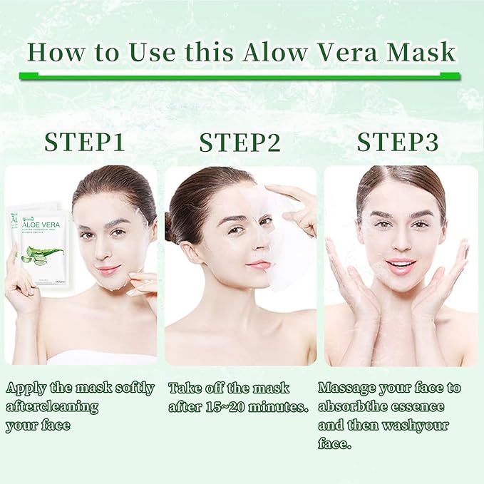 10 Sheets Aloe Vera Face Masks Skincare, Hydrating Face Mask Skincare For Dry, Oily, Sensitive Skin, Aloe Facial Masks Skin Care Sheet For Moisturizing, Soothing, Calming, Sun Care