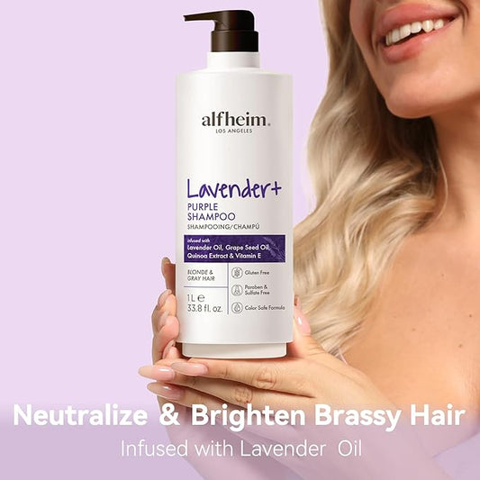ALFHEIM Lavender+ Purple Brightening Shampoo | Deep Moisturizing, Hydrating & Smoothing | Color-Safe, Sulfate & Paraben-Free Formula, for Silver, Blonde & Highlighted Hair | 33.8 fl oz