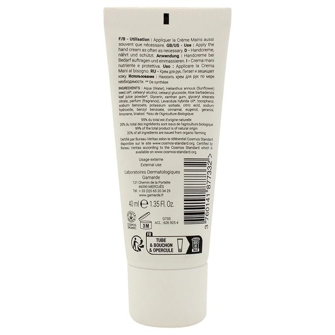 Gamarde Hand Cream - Enriched Hand Lotion with Aloe Vera and Sunflower Oil for Dry, Delicate Skin - Shea Butter Lotion with Vitamin E - 1.41 oz