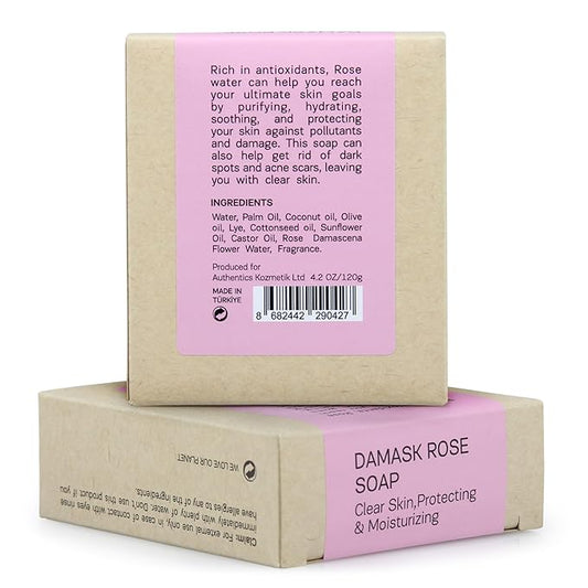 AUTHENTIC BATH & SOAP - Organic Rose Soap Bar X2 - Handmade, Natural Castile Soap Bar Moisturizing Bar Soap for Women Gift, Made with Rose Essential Oil and RoseWater. (2PK) 4.2 Oz Each