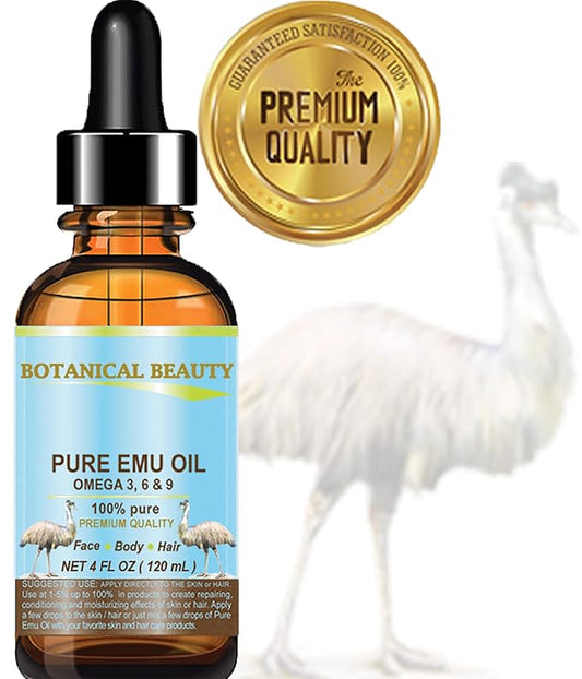 Botanical Beauty PURE EMU OIL 100% Natural Unrefined for Face, Skin, Body, Hands, Feet, Nails, Hair, Lip Care 4 Fl Oz - 120 ml