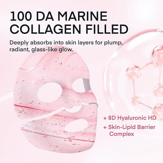 TEREZ & HONOR Collagen Face Mask: Korean Real Deep Bio Hydrogel Overnight Masks for Deep Hydration, Glowing, Pore Minimizing, Elasticity, 4 x 33g Fragrance-Free, 100 Da Ultra-Low Molecular Collagen