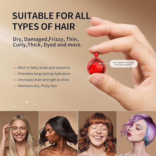 Hair Treatment Serum - 40 Hair Care Capsules - Hair Growth Serum - With Argan Macadamia & Avocado Oils - Vitamins A, E, & Pro B5 - Conditioner for Women & Men