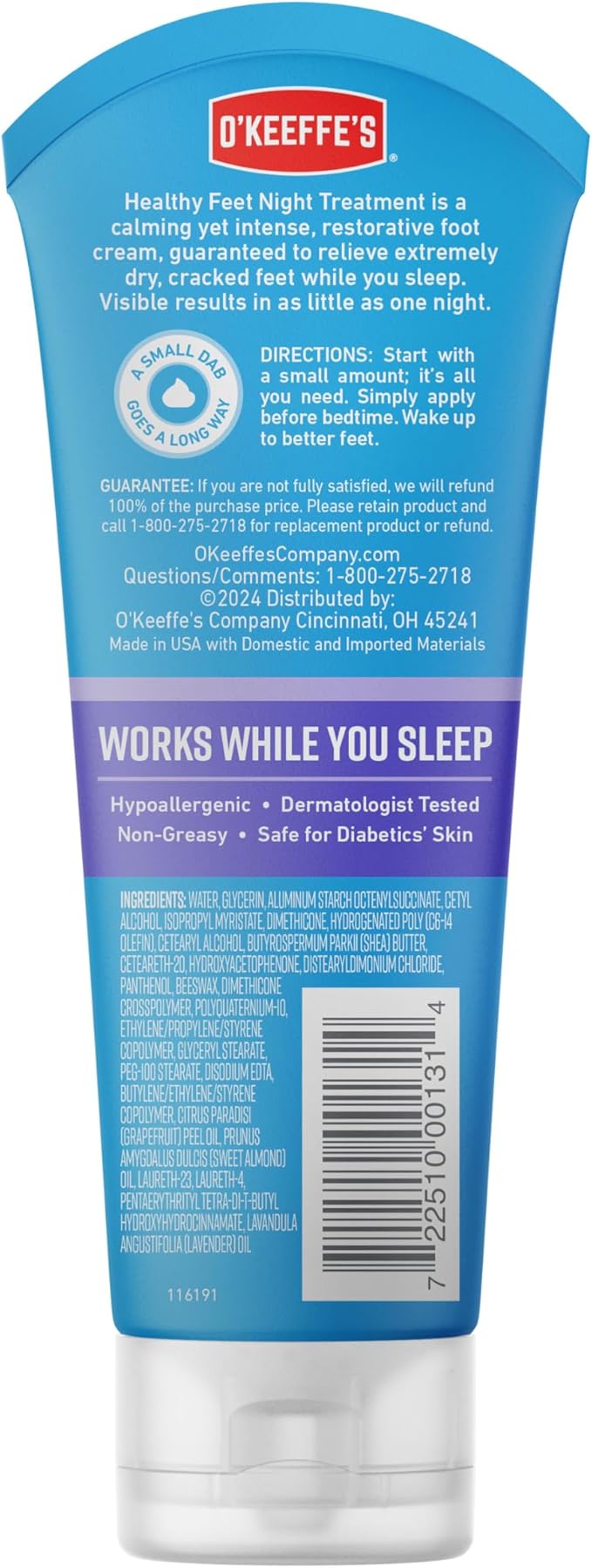 O'Keeffe's for Healthy Feet Night Treatment Foot Cream 3 oz Tube (2 Pack)- Guaranteed Overnight Relief for Extremely Cracked, Dry Feet, Repairing Skincare, Instantly Boosts and Retains Moisture Levels
